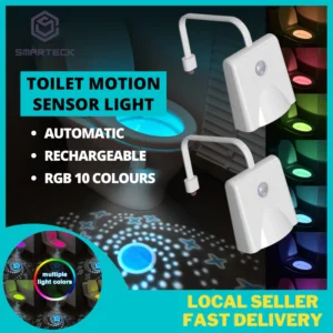 SMARTECK Toilet Night Light Motion Sensor RGB 10 Colors USB Rechargeable Waterproof Toilet Bowl Seat - Knapdirect