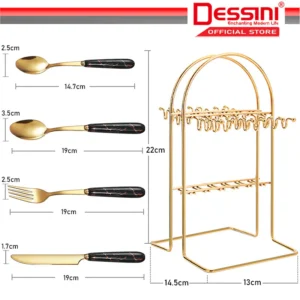 DESSINI ITALY 25 Pcs Stainless Steel Ceramic Cutlery Stand Coffee Tea Serving Table Spoon Fork Knife Tableware Flatware - Image 2