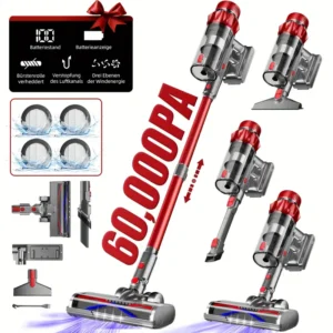 Airchros Akku Staubsauger 60000Pa/50Min, Cordless Vacuum Cleaner with Smart Display And Charging Station, Lightweight Anti-Tangle Vacuum Cleaner, Super Quiet Cordless Vacuum Cleaner for Hard Floors Carpets Pet Hair - Knapdirect